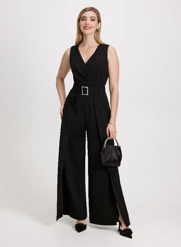 Crepe Belted Sleeveless Jumpsuit