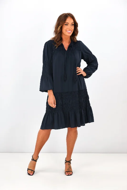 Jane James Shirred Trixie Dress Midnight Navy