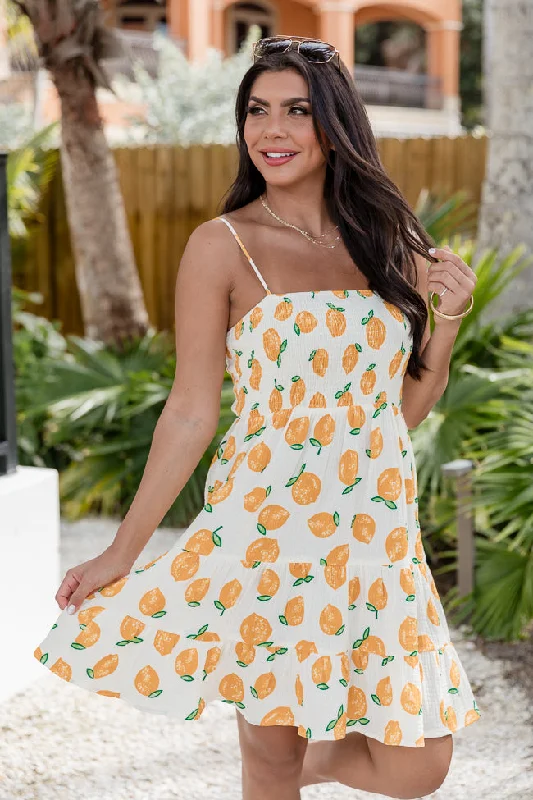 Tea With You Lemon Printed Gauze Dress