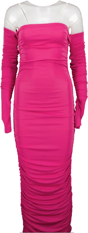 The Andamane Pink Off Shoulder Drape Dress UK S