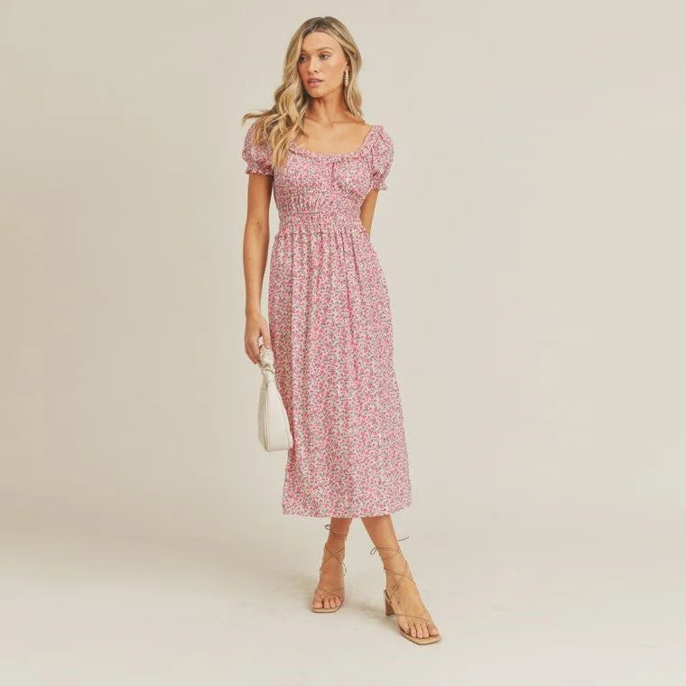 Floral Print Midi Dress (Pink Combo)