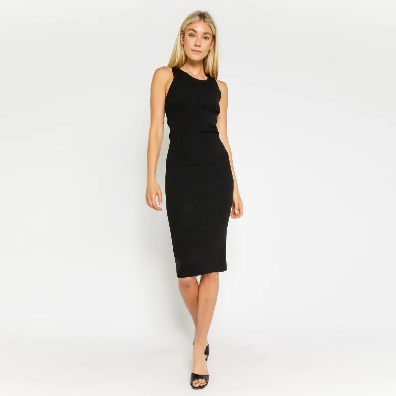 Ribbed Cutout Midi Dress (Black)