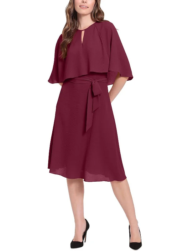 Petites Womens Cape Knee Cocktail and Party Dress