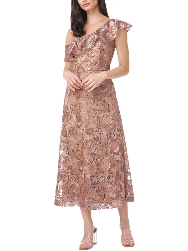 Womens Embroidered Midi Cocktail and Party Dress