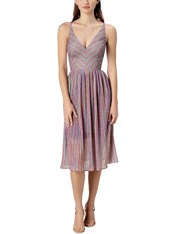 Womens Metallic Midi Cocktail and Party Dress