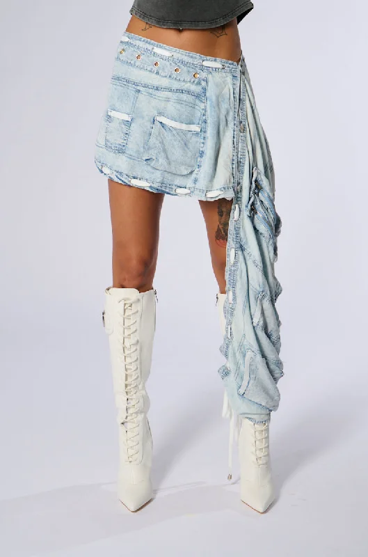 CHAMBRAY DENIM WRAP AROUND MINI SKIRT