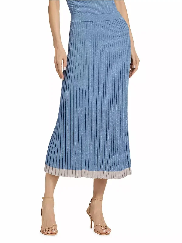 Metallic Midi Skirt In Denim Blue