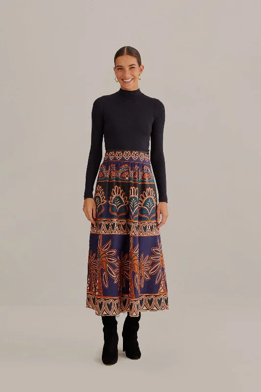 Orange Ainika Tapestry Midi Skirt