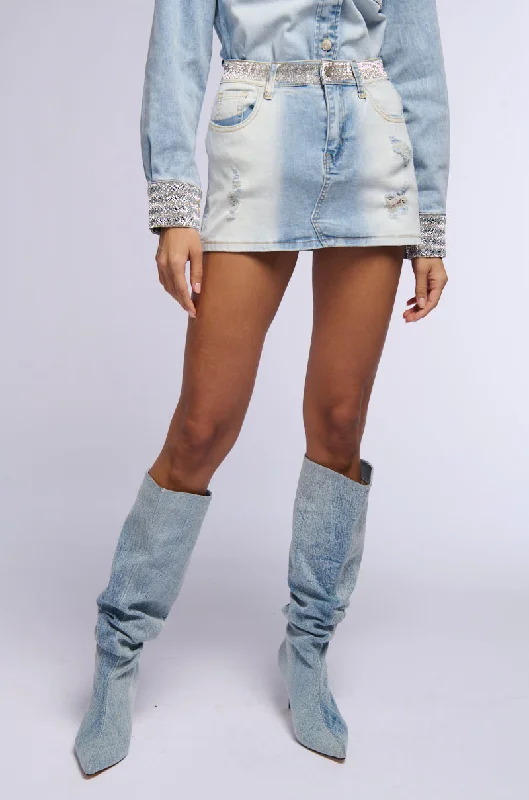 VIOLET DISTRESSED DENIM MINI SKIRT