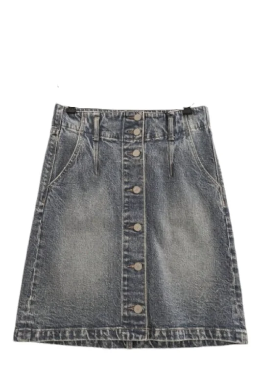 Women's Denim Button Down Mini Skirt In Vintage Dark Blue