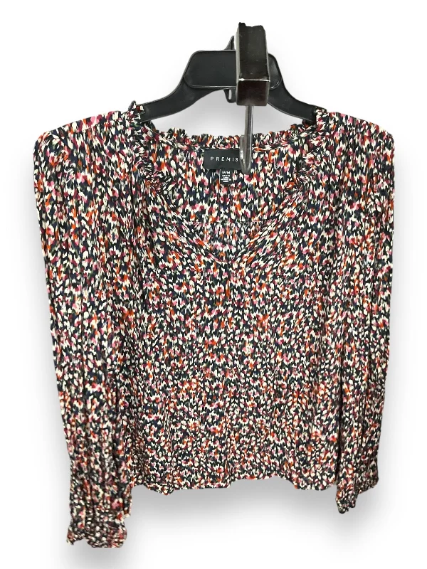 Blouse Long Sleeve By Premise In Multi-colored, Size: M