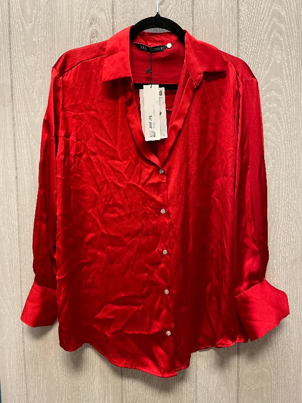 Blouse Long Sleeve By Zara In Red, Size: S