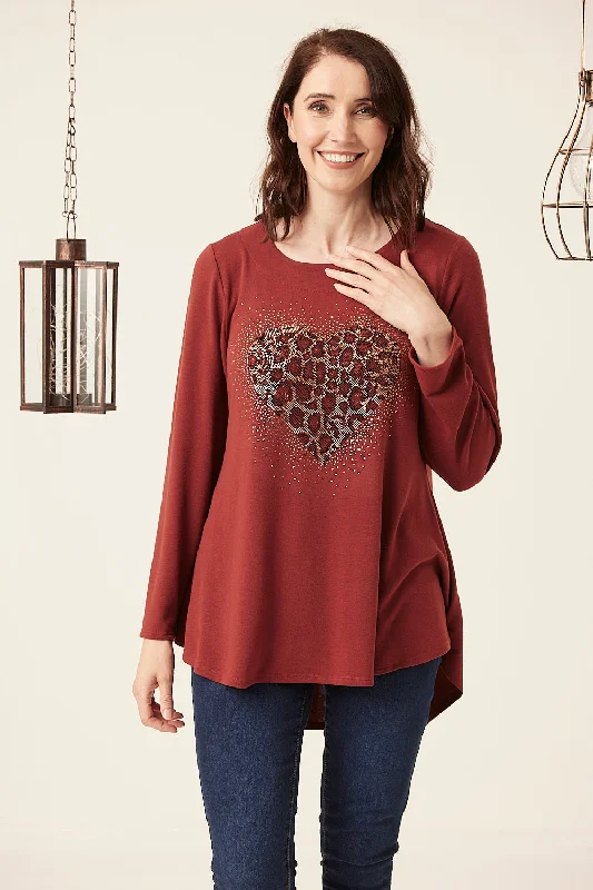 Saloos Leopard Heart Embellished Top