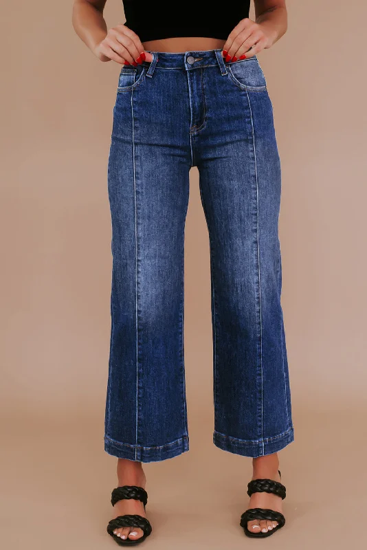 Plus Size Seamed Wide Leg High Waist Jeans