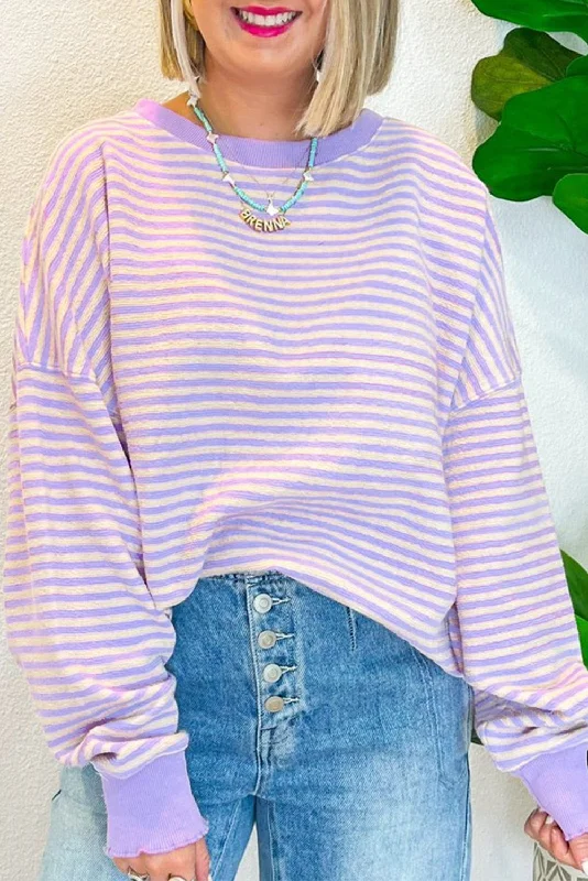 Stripe Loose Drop Shoulder Long Sleeve Top