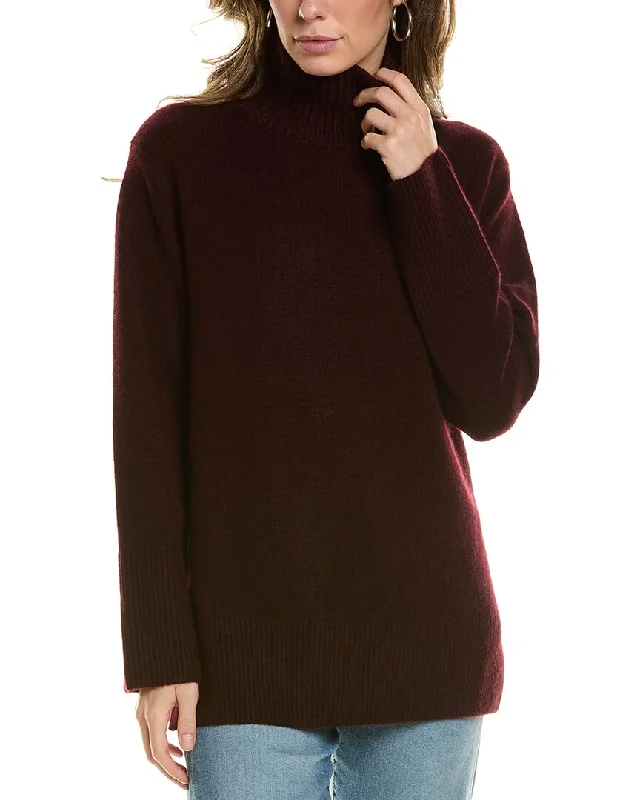 Vince Mixed Gauge Turtleneck Wool & Cashmere-Blend Tunic Sweater