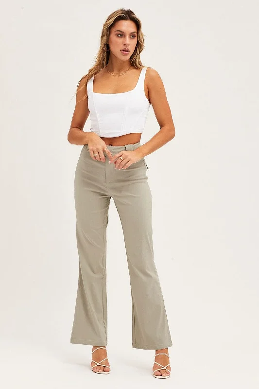 Green Mid Rise Stretch Flare Pant