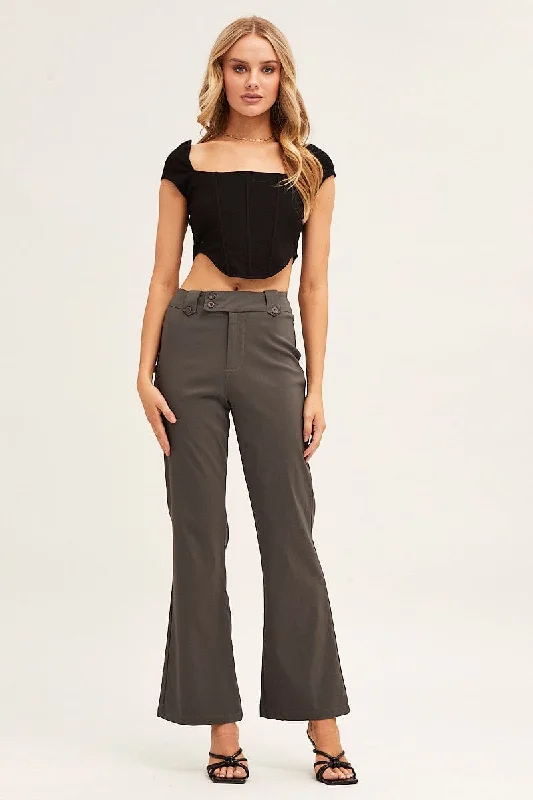 Grey Mid Rise Stretch Flare Pant