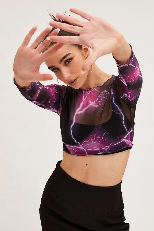 Purple Abstract Abstract Print Top