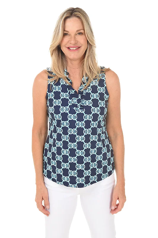 Double Medallions UPF50+ Ruffle Sleeveless Top