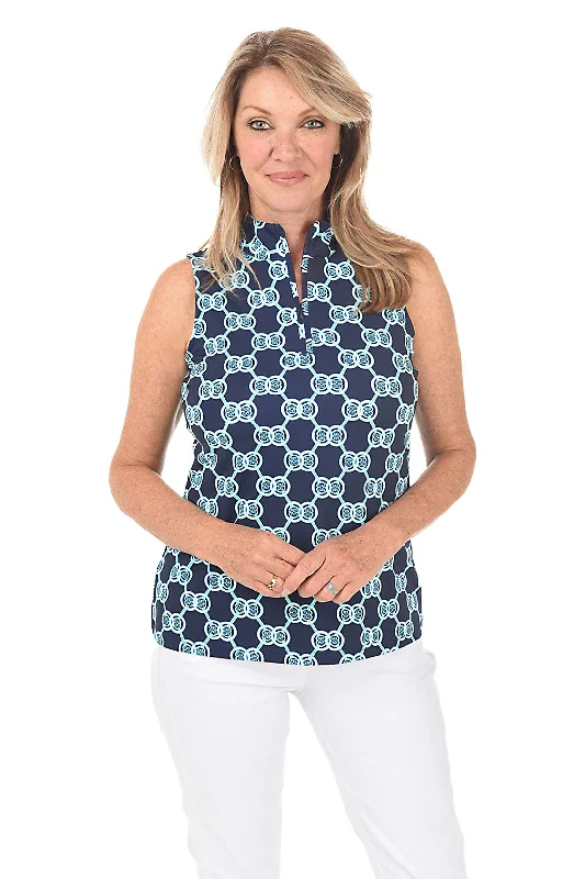 Double Medallion UPF50+ Sleeveless Zip Top