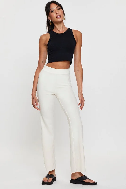 White Flare Pants High Rise