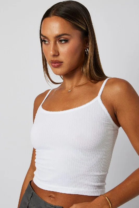 White Singlet Top Scoop neck Seamless