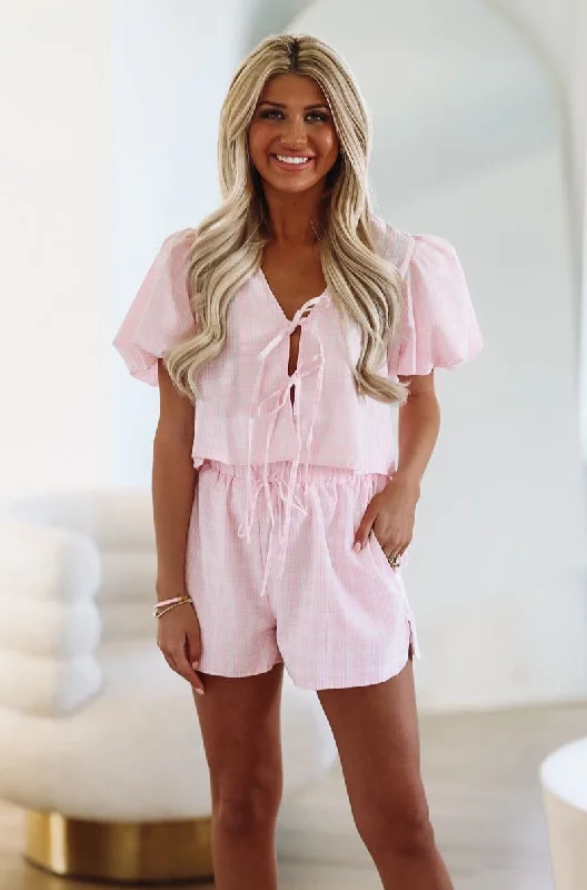 All About Plaid Top and Short Set - Pink and White