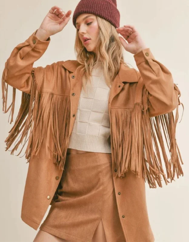 Sage the Label She's Magic Suede Fringe Jacket CAMEL