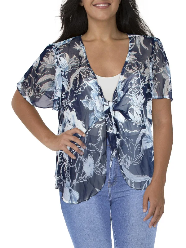 Plus Womens Chiffon Floral Bolero