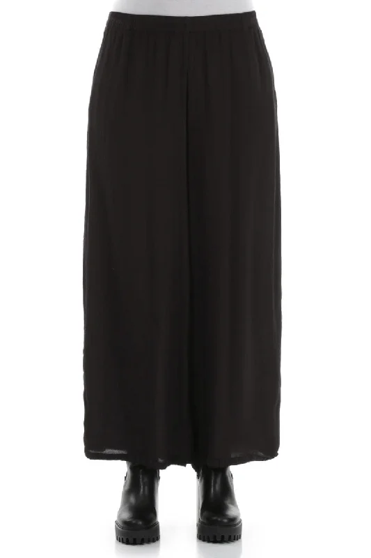 Wide Black Viscose Trousers