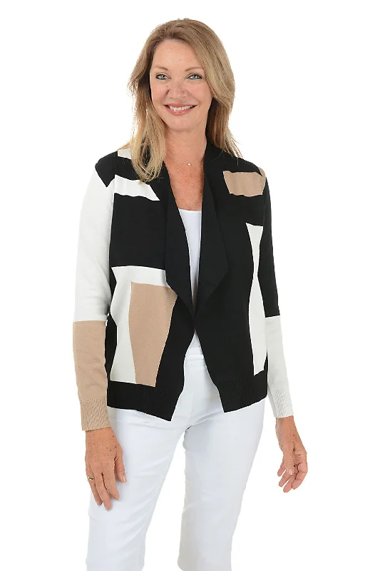 Tan Colorblock Cascade Open Front Cardigan