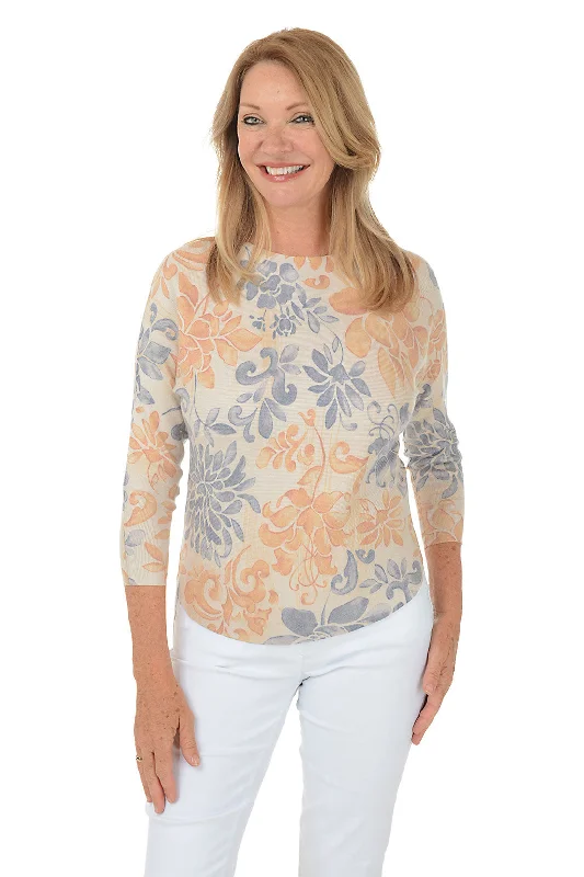 Damask Flower 3/4 Dolman Sleeve Sweater