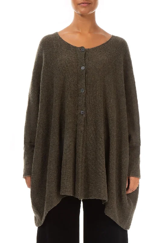 Loose Boxy Khaki Wool Cardigan