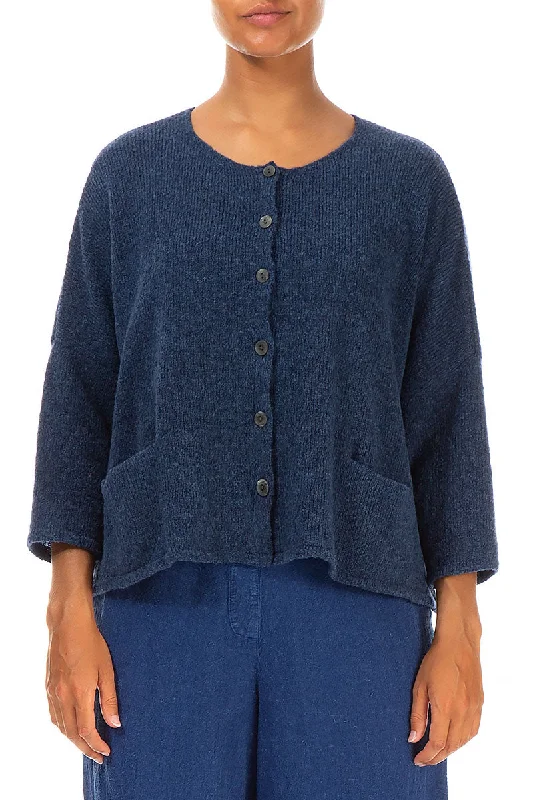 Short Loose Blue Wool Cardigan