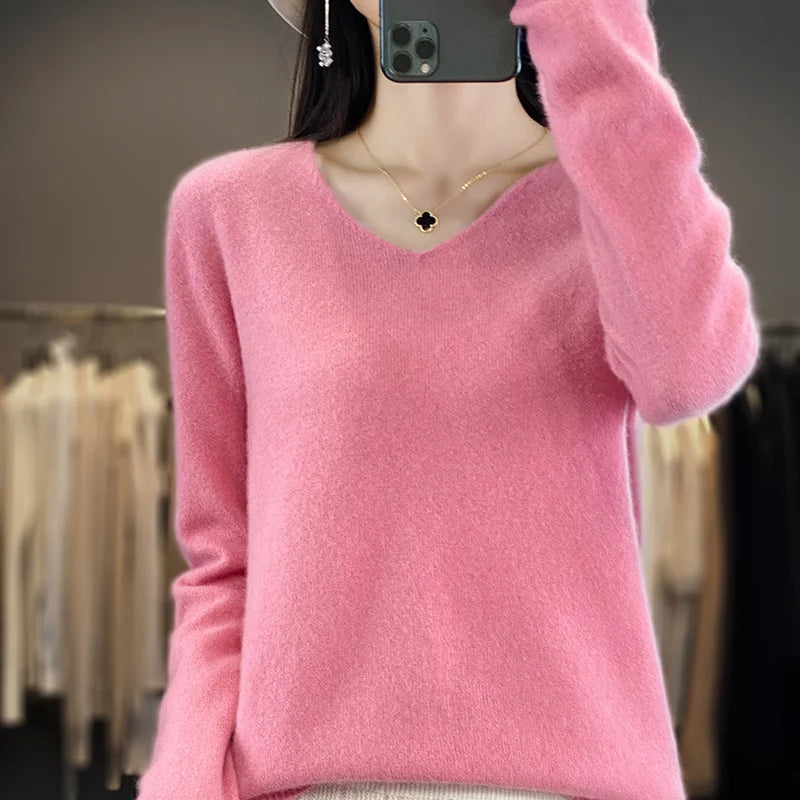 Women's V Neck Merino Wool Knitted Fashion Designer Cardigans